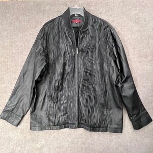 Filosofi 3XL Black Leather Jacket Full Zip Textured Bomber Plus‎ Size